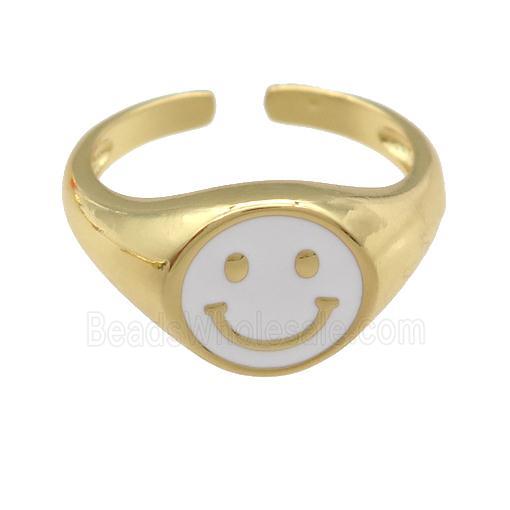 copper Ring with white enamel emoji, gold plated
