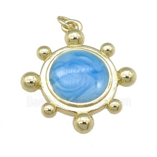 copper Tortoise pendant with blue enamel, gold plated