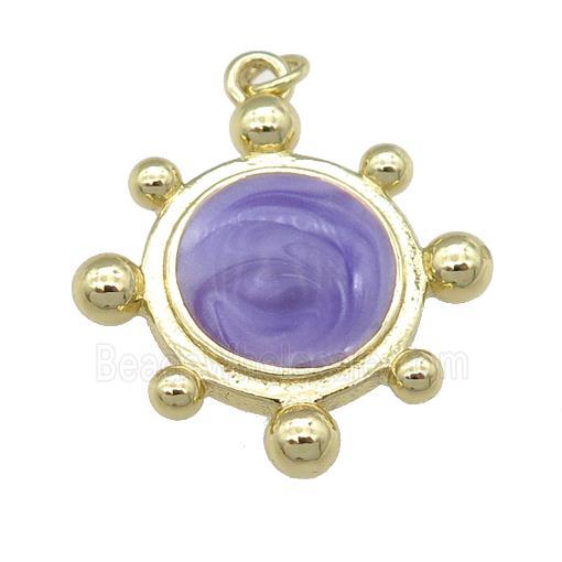 copper Tortoise pendant with lavender enamel, gold plated