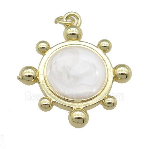 copper Tortoise pendant with white enamel, gold plated