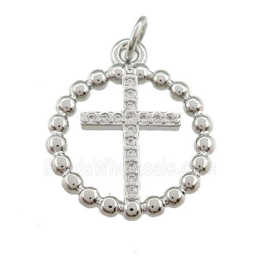 copper cross pendant paved zircon, platinum plated