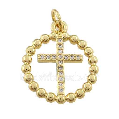 copper cross pendant paved zircon, gold plated