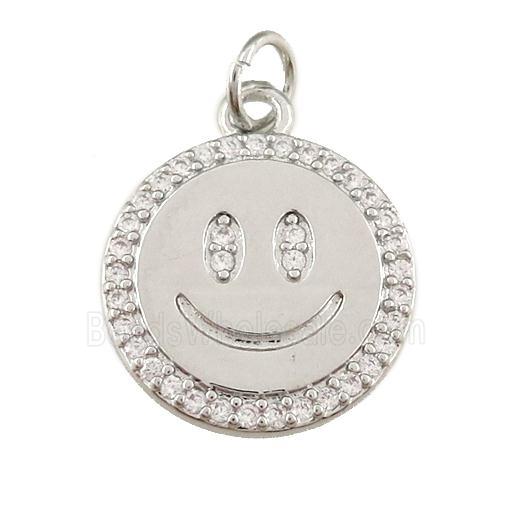 copper Emoji pendant paved zircon, happiness face, platinum plated