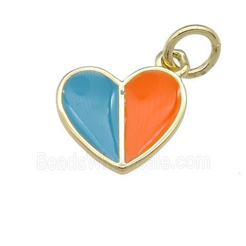 copper Heart pendant with teal orange enamel, gold plated