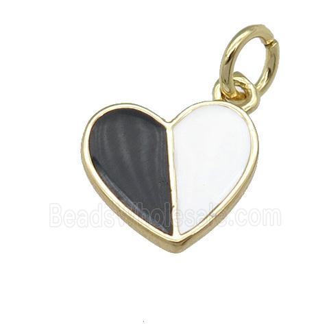 copper Heart pendant with black white enamel, gold plated