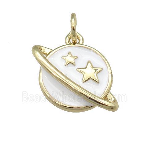 copper Planet pendant with white enamel, star, gold palted