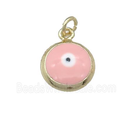 copper Evil Eye pendant with pink enamel, gold plated