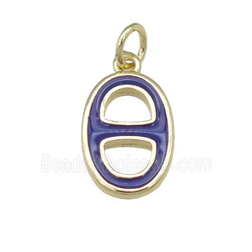 copper nose pendant with purple enamel, gold plated