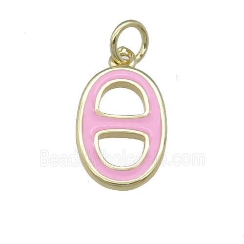 copper nose pendant with pink enamel, gold plated