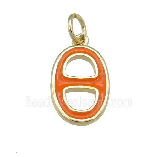 copper nose pendant with ornage enamel, gold plated