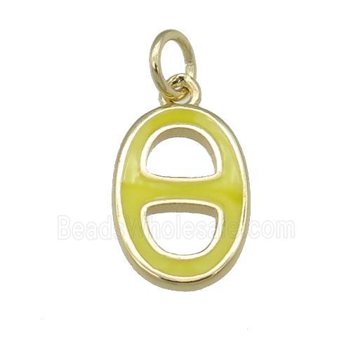 copper nose pendant with yellow enamel, gold plated