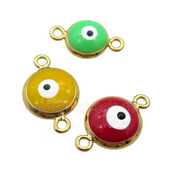 copper Evil Eye connector with enamel, gold plated, mixed