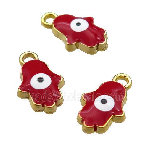 copper Hamsahand pendant with red enamel, evil eye, gold plated