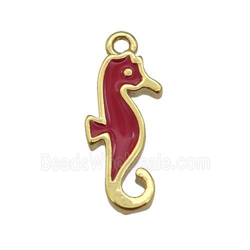 copper SeaHorse pendant with red enamel, gold plated