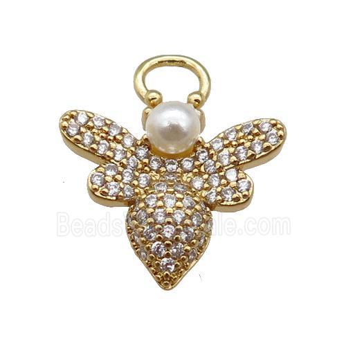 copper Honeybee pendant paved zircon, gold plated