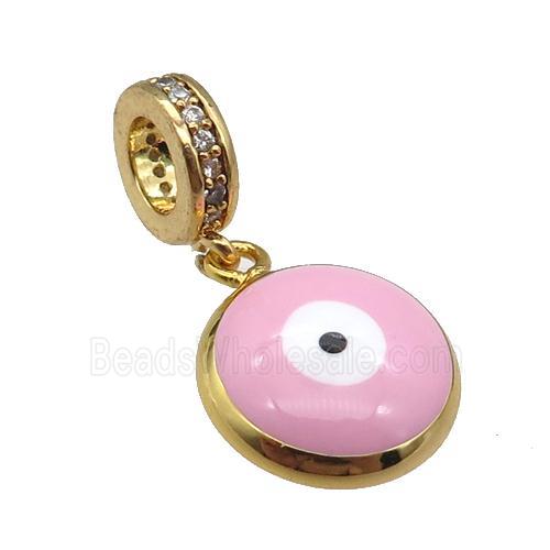 copper Evil Eye pendant with pink enamel, gold plated
