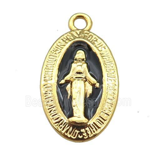copper Jesus pendant with black enamel, gold plated