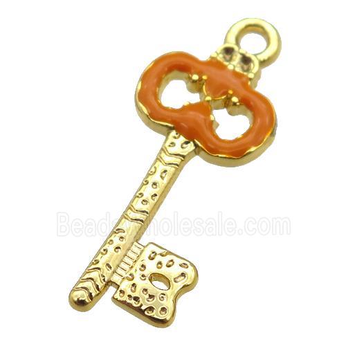 copper Key pendant with brown enamel, gold plated