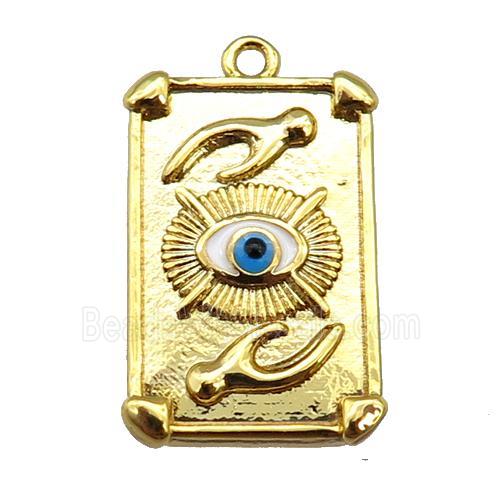 copper Tarot Card pendant with white enamel eye, hand, gold plated
