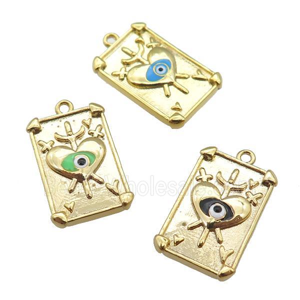 copper Tarot Card pendant with enamel eye, sword, gold plated, mixed