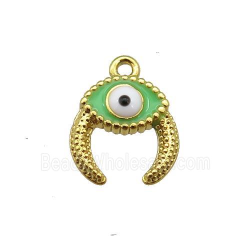 copper Evil eye pendant with green enamel, gold plated