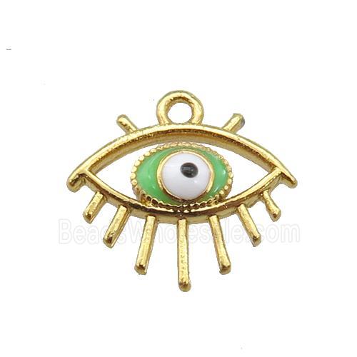 copper Evil eye pendant with green enamel, gold plated