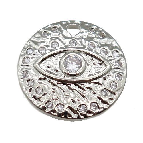 copper Eye charm pendant paved zircon, circle, platinum plated