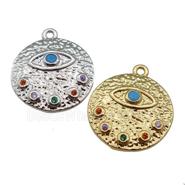copper Eye charm pendant paved zircon, circle, mixed