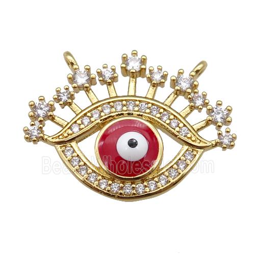 copper Eye pendant paved zircon with red enamel, gold plated