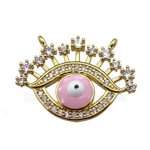 copper Eye pendant paved zircon with pink enamel, gold plated