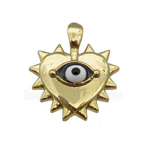 copper Heart pendant with black enamel evil eye, gold plated