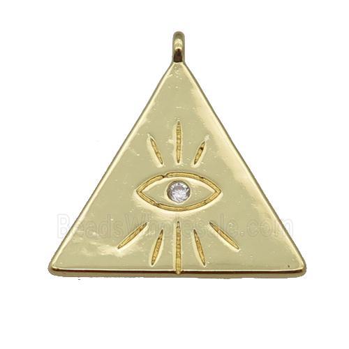 copper Triangle pendant with eye paved zircon, gold plated