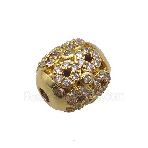 copper barrel beads paved zircon, gold plated