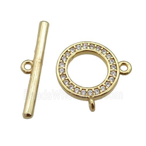 copper Toggle Clasp paved zircon, circle, gold plated