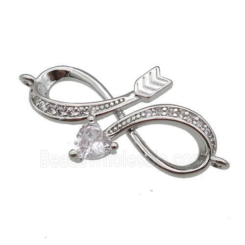 copper Infinity connector paved zircon, platinum plated