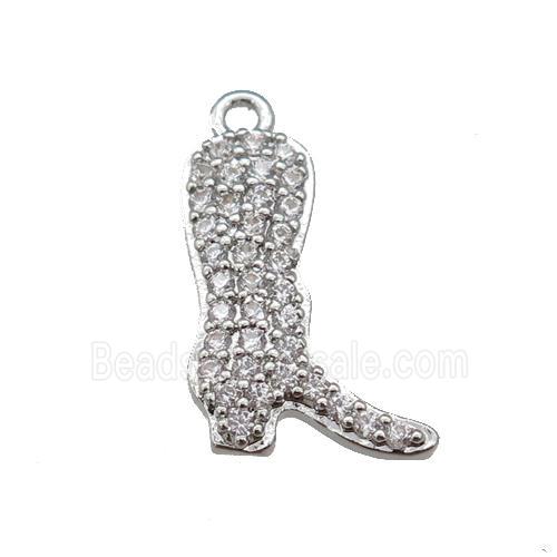 copper cowboy boot pendant paved zircon, shoe, platinum plated