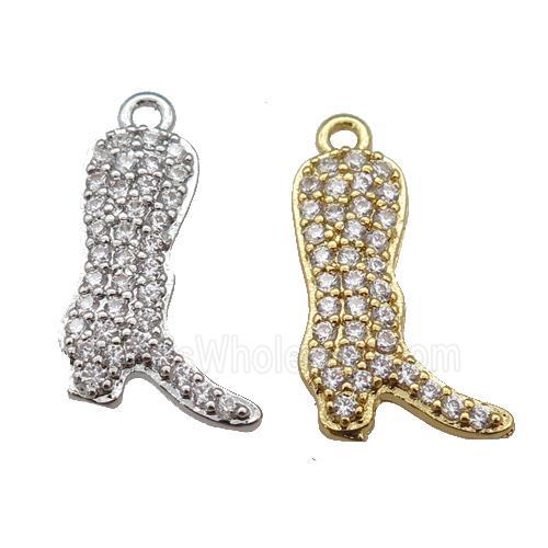 copper cowboy boot charm pendant paved zircon, shoe, mixed