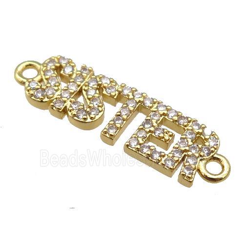 copper SISTER connector paved zircon, gold plated
