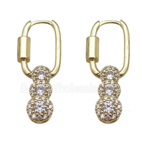 copper latchback earring paved zircon, gold plated