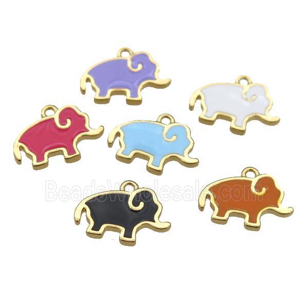 copper elephant pendant with enamel, gold plated, mixed