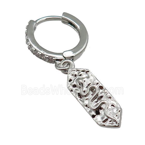 copper Hoop Earring paved zircon, snake, platinum plated