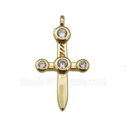 copper sword pendant paved zircon, gold plated