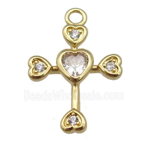 copper cross pendant paved zircon, gold plated
