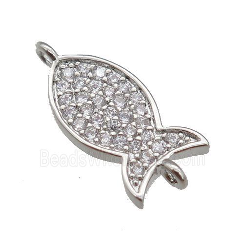 copper fish connector paved zircon, platinum plated
