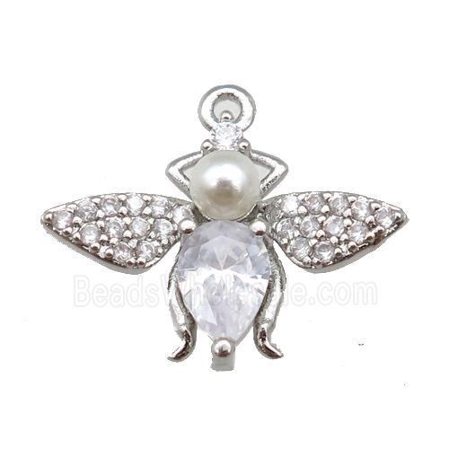 copper honeybee pendant paved zircon, platinum plated