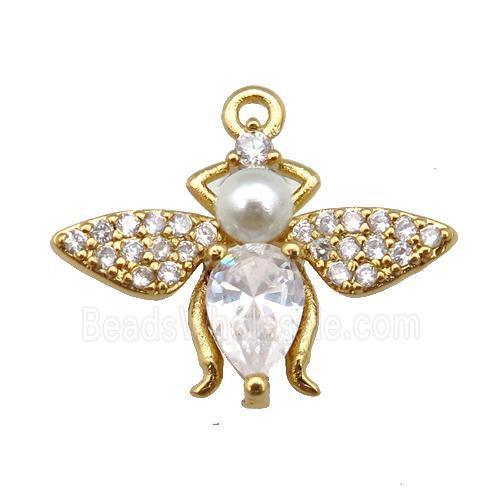 copper honeybee pendant paved zircon, gold plated