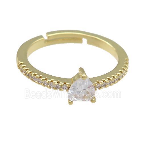 copper Ring paved zircon, adjustable, gold plated