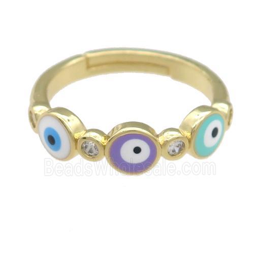 copper Ring with enamel evil eye, adjustable, gold plated