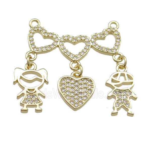 copper Heart pendant paved zircon, kid, gold plated