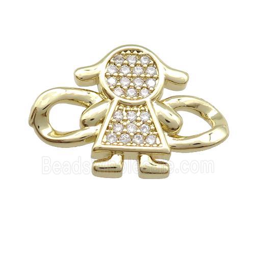 copper KidGirl connector paved zircon, gold plated
